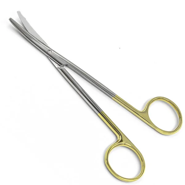 03.PI.552. Ножиці за Метценбаумом-Лахей, зігнуті з покриттям ручок карбідом титана (жовтого кольору), тупокінцеві,140 мм. PARADISE